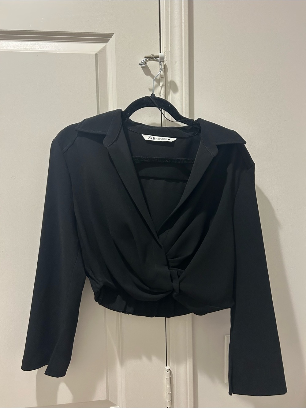 Zara Black Cropped Twist-Front Blouse